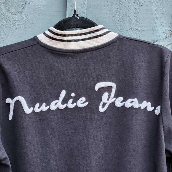 Nudie Jeans Co. Navy Zip Up Varsity Look Sweatshirt Sweater Unisex Size Small - Picture 5 of 5